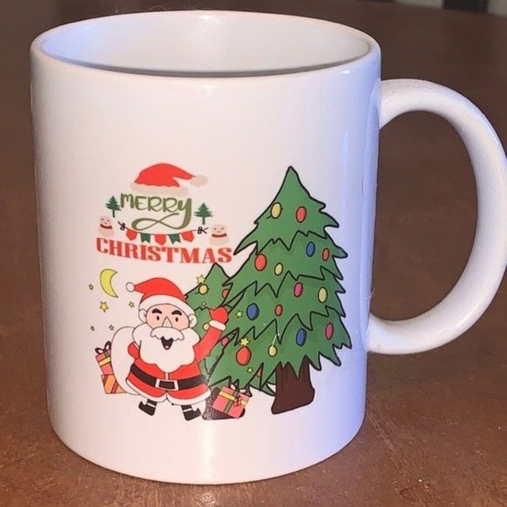 Merry Christmas Santa & Tree Ceramic Coffee Mug